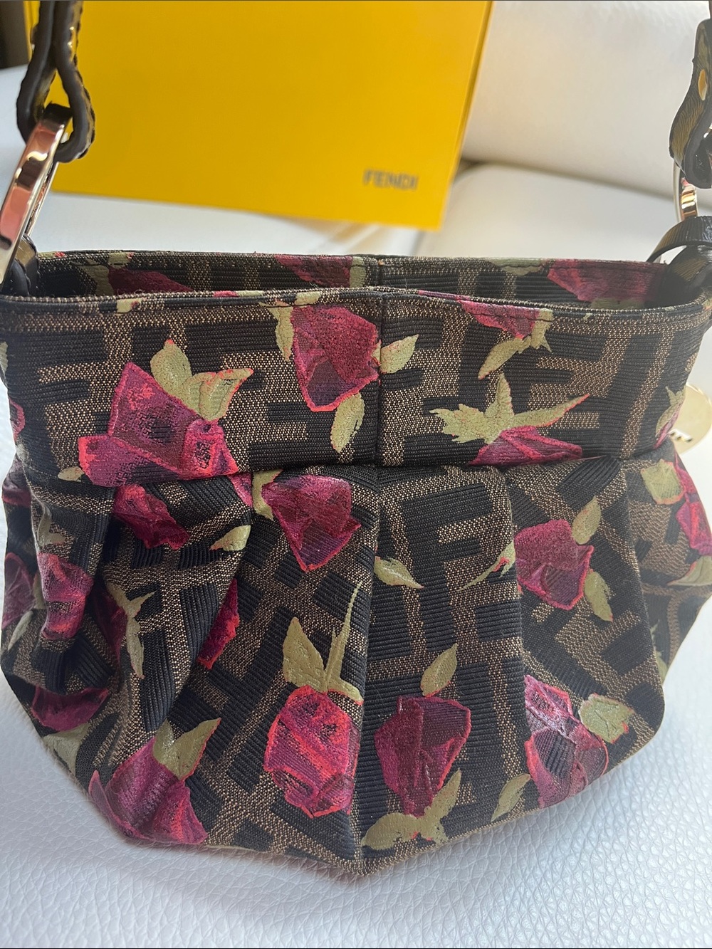 Fendi Chef Hobo Mini Bag with Pink Rose Print and Gold Charm - Picture 5 of 13